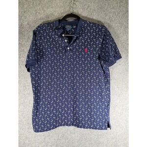 Polo Ralph Lauren Mens Anchor Print Short Sleeve Polo Shirt Medium Navy Blue